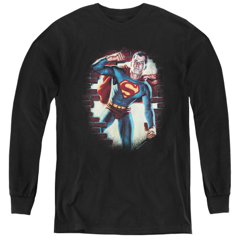 Superman Vintage Steel Youth Long Sleeve T-Shirt Black