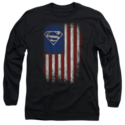 Superman Old Glory Shield Adult Long Sleeve T-Shirt Black