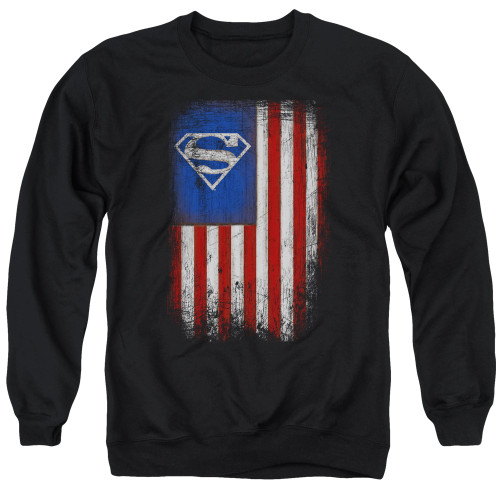 Superman Old Glory Shield Adult Crewneck Sweatshirt Black