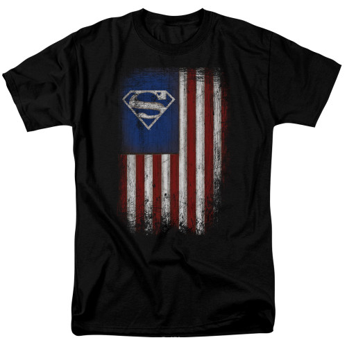 Superman Old Glory Shield Adult 18/1 T-Shirt Black