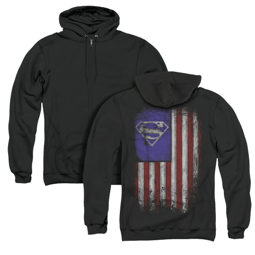 Superman Old Glory Shield (Back Print) Adult Zipper Hoodie Sweatshirt Black