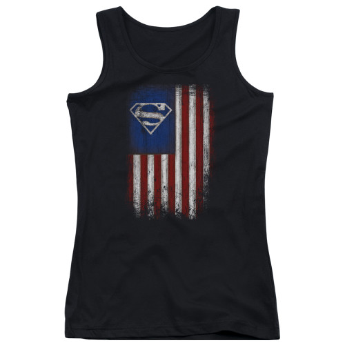 Superman Old Glory Shield Junior Women's Tank Top T-Shirt Black