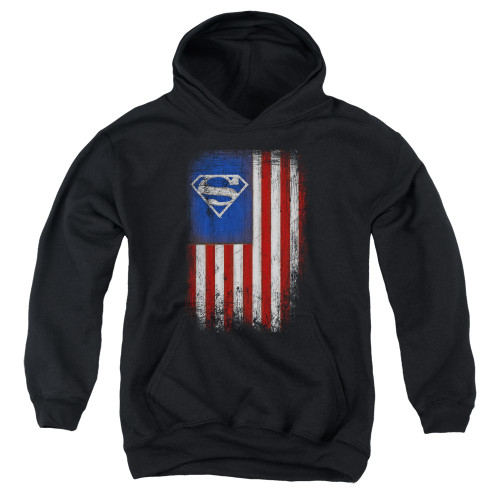 Superman Old Glory Shield Youth Pullover Hoodie Sweatshirt Black