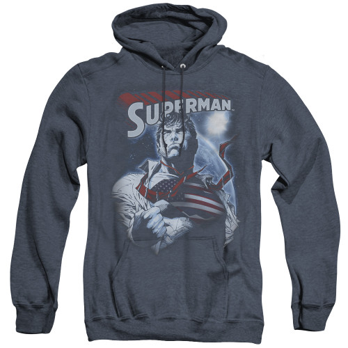 Superman Honor And Protect Adult Heather Hoodie Sweatshirt Navy