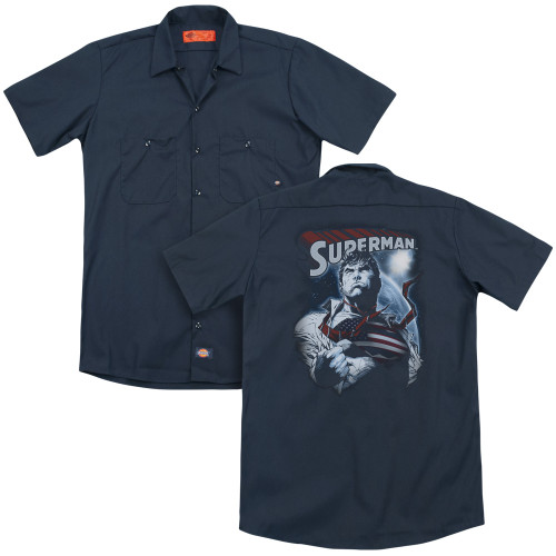 Superman Honor And Protect (Back Print) Adult Work Shirt Navy
