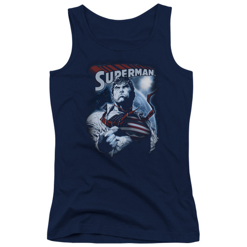 Superman Honor And Protect Junior Women's Tank Top T-Shirt Navy