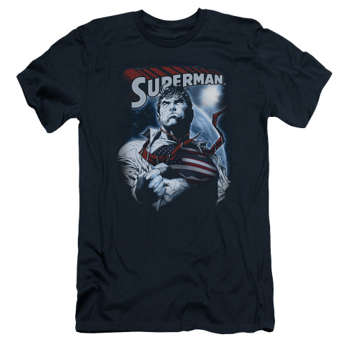 Superman Honor And Protect Adult 30/1 T-Shirt Navy