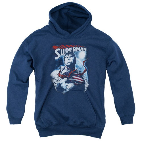 Superman Honor And Protect Youth Pullover Hoodie Sweatshirt Navy