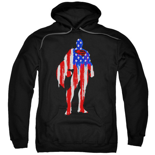 Superman Flag Silhouette Adult Pullover Hoodie Sweatshirt Black