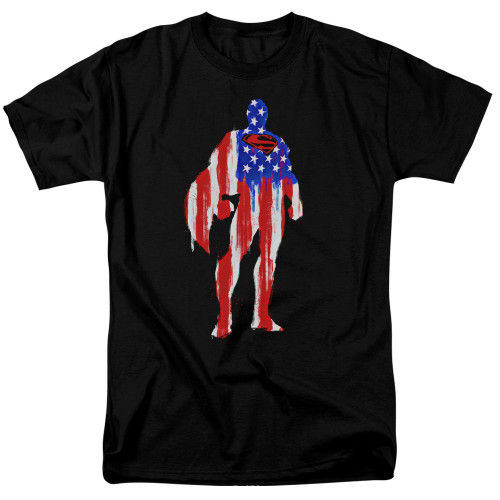 Superman Flag Silhouette Adult 18/1 T-Shirt Black