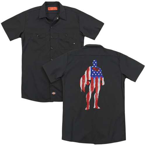 Superman Flag Silhouette (Back Print) Adult Work Shirt Black