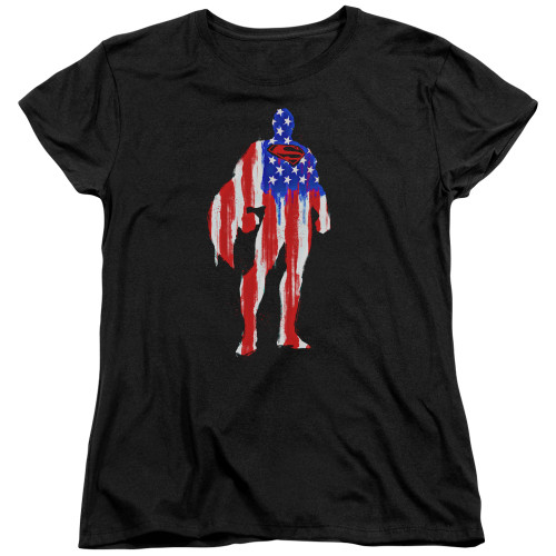 Superman Flag Silhouette S/S Women's T-Shirt Black