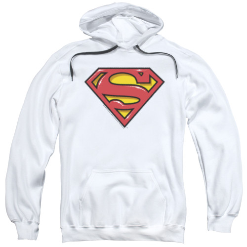 Superman Airbrush Shield Adult Pullover Hoodie Sweatshirt White
