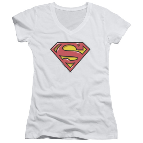 Superman Airbrush Shield Junior Women's V-Neck T-Shirt White