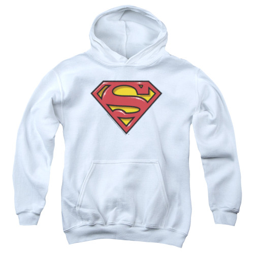 Superman Airbrush Shield Youth Pullover Hoodie Sweatshirt White