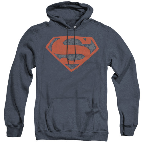 Superman Vintage Shield Collage Adult Heather Hoodie Sweatshirt Navy