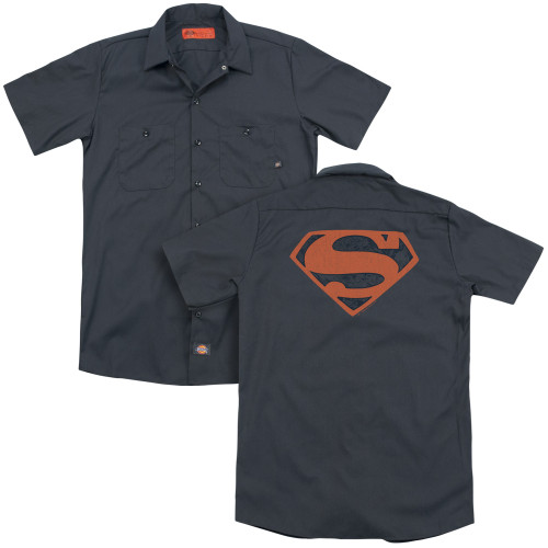 Superman Vintage Shield Collage (Back Print) Adult Work Shirt Charcoal