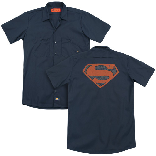 Superman Vintage Shield Collage (Back Print) Adult Work Shirt Navy