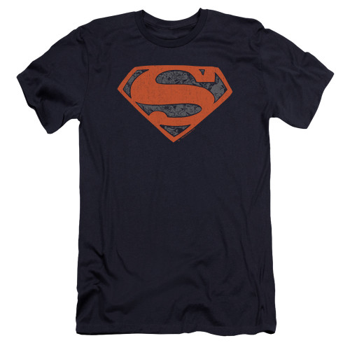 Superman Vintage Shield Collage Premium Adult 30/1 T-Shirt Navy