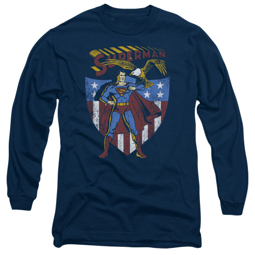 Superman All American Adult Long Sleeve T-Shirt Navy