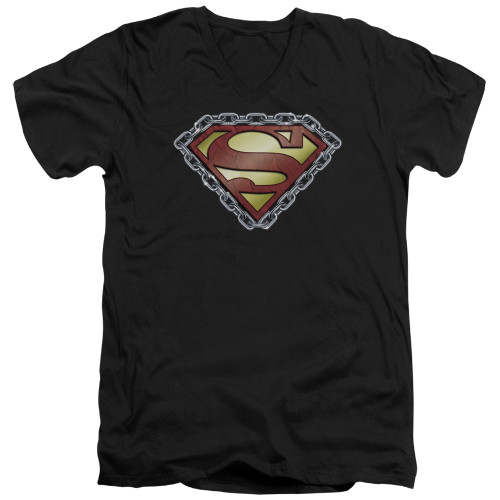 Superman Chained Shield Adult V-Neck T-Shirt Black