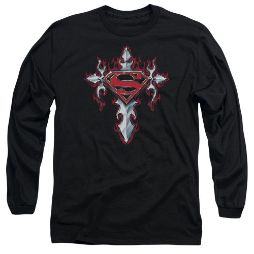 Superman Gothic Steel Logo Adult Long Sleeve T-Shirt Black