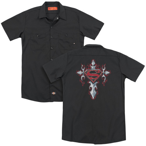 Superman Gothic Steel Logo (Back Print) Adult Work Shirt Black
