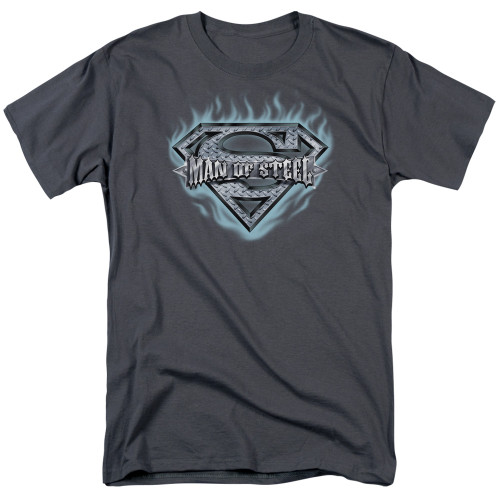 Superman Man Of Steel Shield Adult 18/1 T-Shirt Charcoal