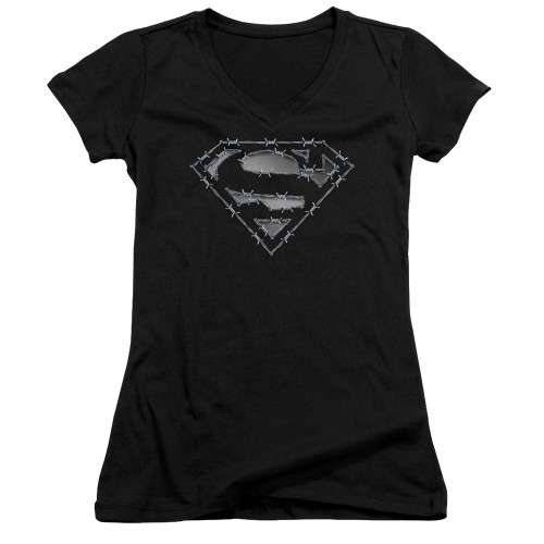 Superman Barbed Wire Junior Women's V-Neck T-Shirt Black