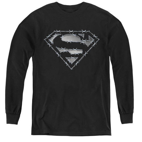 Superman Barbed Wire Youth Long Sleeve T-Shirt Black