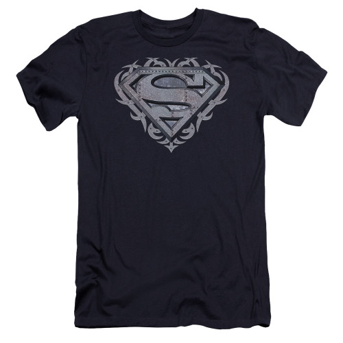 Superman Tribal Steel Shield Premium Canvas Adult Slim Fit 30/1 T-Shirt Navy