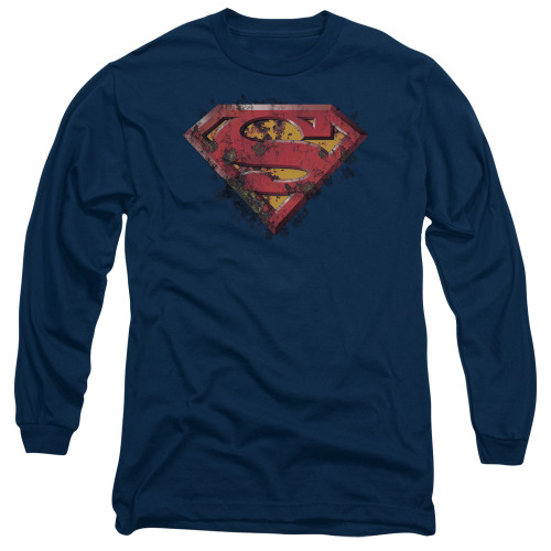 Superman Rusted Shield Adult Long Sleeve T-Shirt Navy