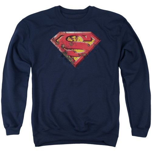 Superman Rusted Shield Adult Crewneck Sweatshirt Navy