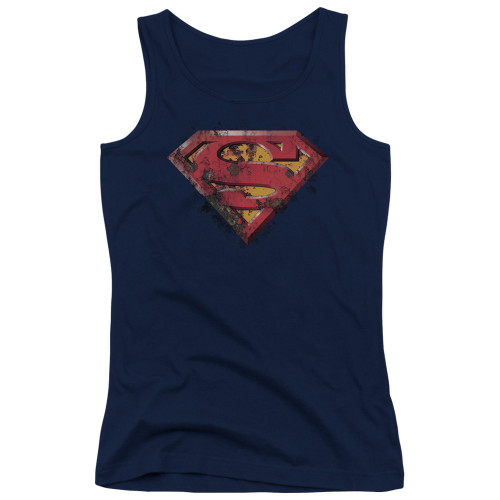 Superman Rusted Shield Junior Women's Tank Top T-Shirt Navy