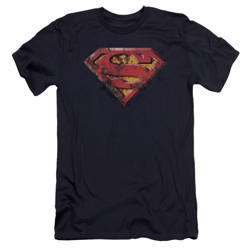 Superman Rusted Shield Premium Canvas Adult Slim Fit 30/1 T-Shirt Navy