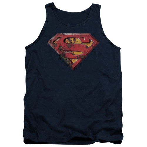 Superman Rusted Shield Adult Tank Top T-Shirt Navy