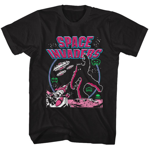 Space Invaders Retro Colors Black Adult T-Shirt