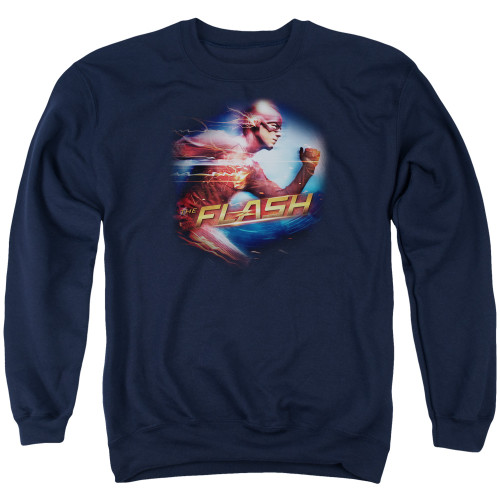 The Flash Fastest Man Adult Crewneck Sweatshirt Navy