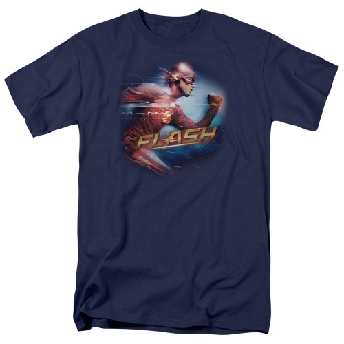 The Flash Fastest Man Adult 18/1 T Shirt Navy
