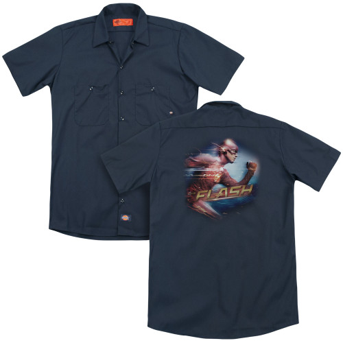The Flash Fastest Man(Back Print) Adult Work Shirt Navy