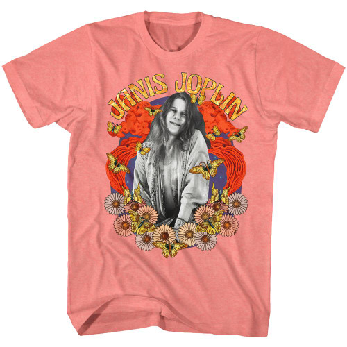 Janis Joplin Collage Coral Silk Heather Adult T-Shirt