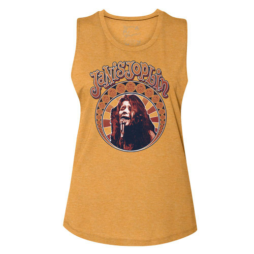 Janis Joplin Nouveau Circle Antique Gold Junior Women's Muscle Tank Top T-Shirt