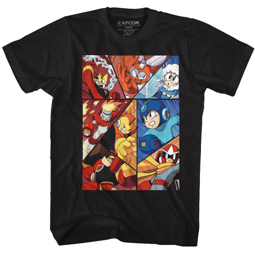 Mega Man Robot Panels Black Adult T-Shirt