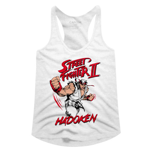 Street Fighter Hadoken White Junior Women's Racerback Tank Top T-Shirt