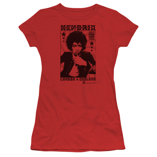 Jimi Hendrix London 1966 Junior Women's Sheer T-Shirt Red - Clearance