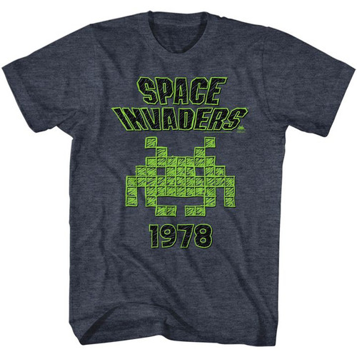 Space Invaders Sketchy Navy Heather Adult T-Shirt