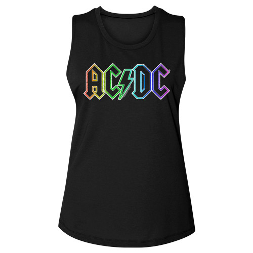 AC/DC Rainbow Logo Black Women's Muscle Tank Top