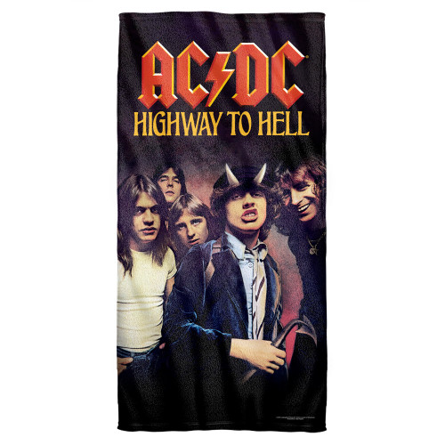 AC/DC Highway Cotton Front Poly Back Beach Towel White 30x60