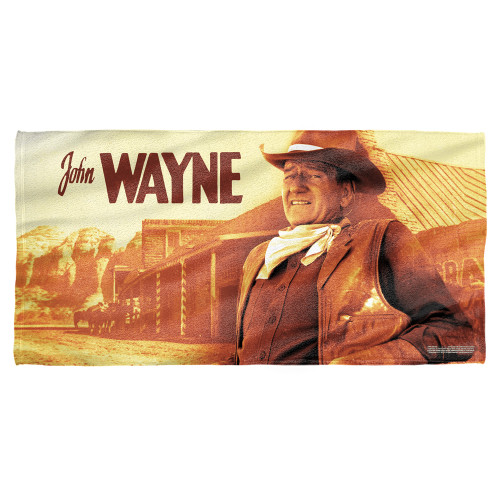 John Wayne Old West Cotton Front Poly Back Beach Towel White 30x60