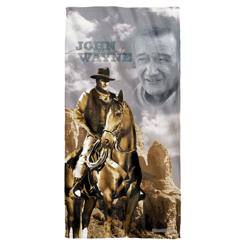 John Wayne Ride Em Cowboy Cotton Front Poly Back Beach Towel White 30x60
